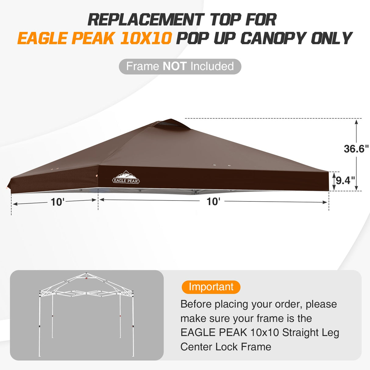 Replacement Canopy Cover with Air Vent for 10x10 Pop Up Canopy Tent, Top Only - Eagle Peak Custom Canopy Tent