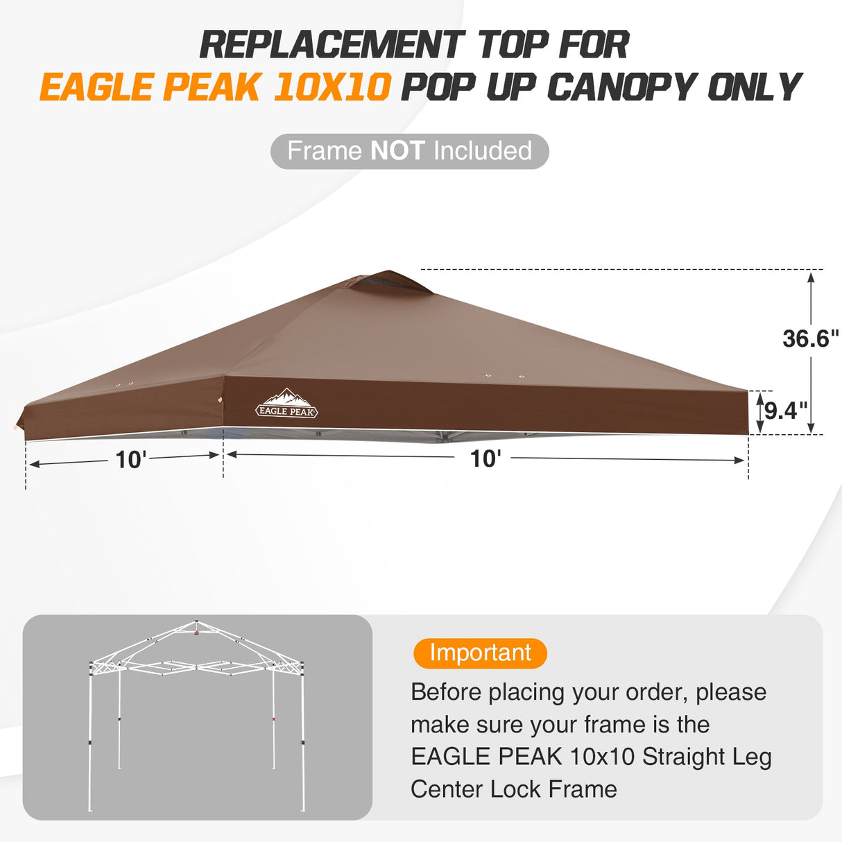 Replacement Canopy Cover with Air Vent for 10x10 Pop Up Canopy Tent, Top Only - Eagle Peak Custom Canopy Tent