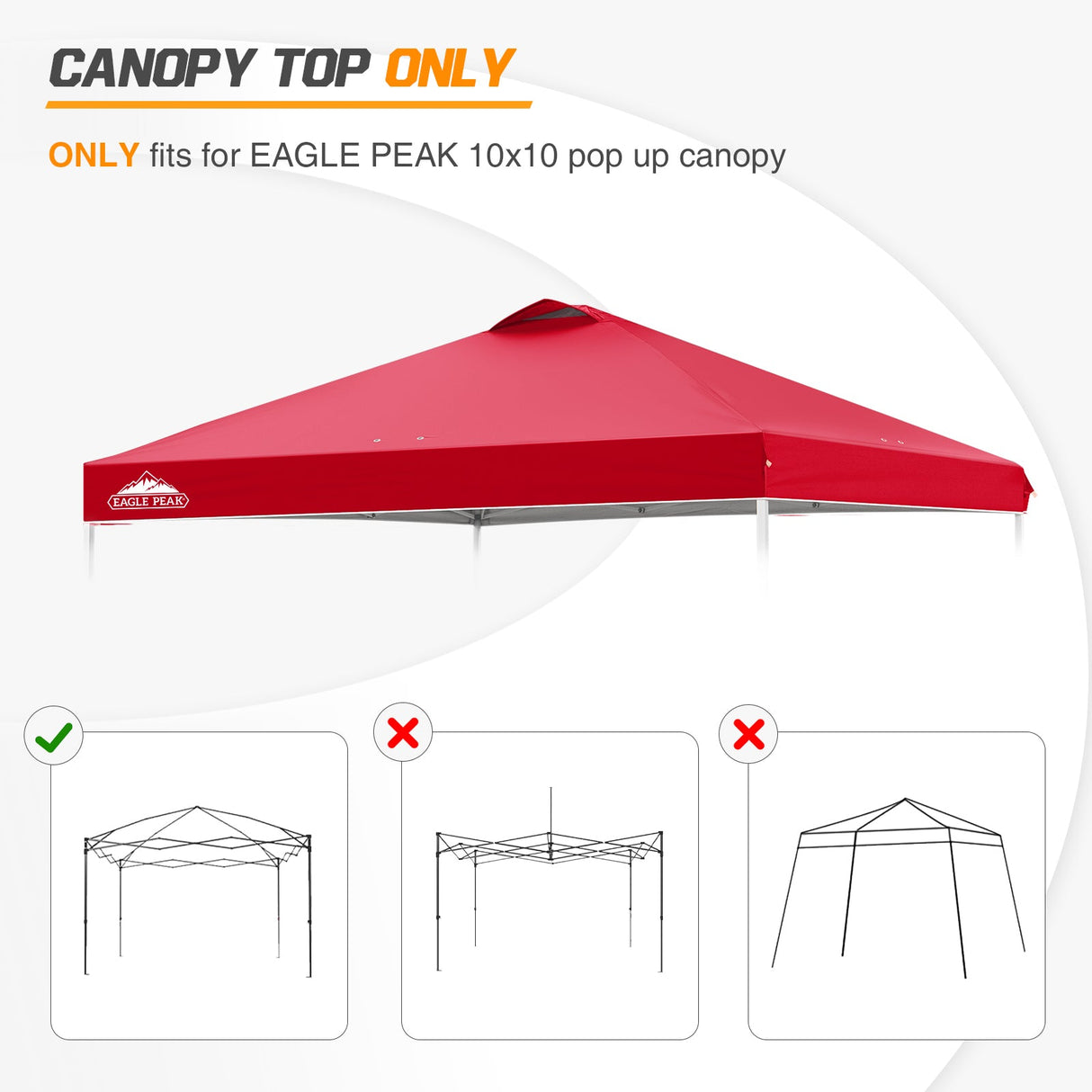 Replacement Canopy Cover with Air Vent for 10x10 Pop Up Canopy Tent, Top Only - Eagle Peak Custom Canopy Tent