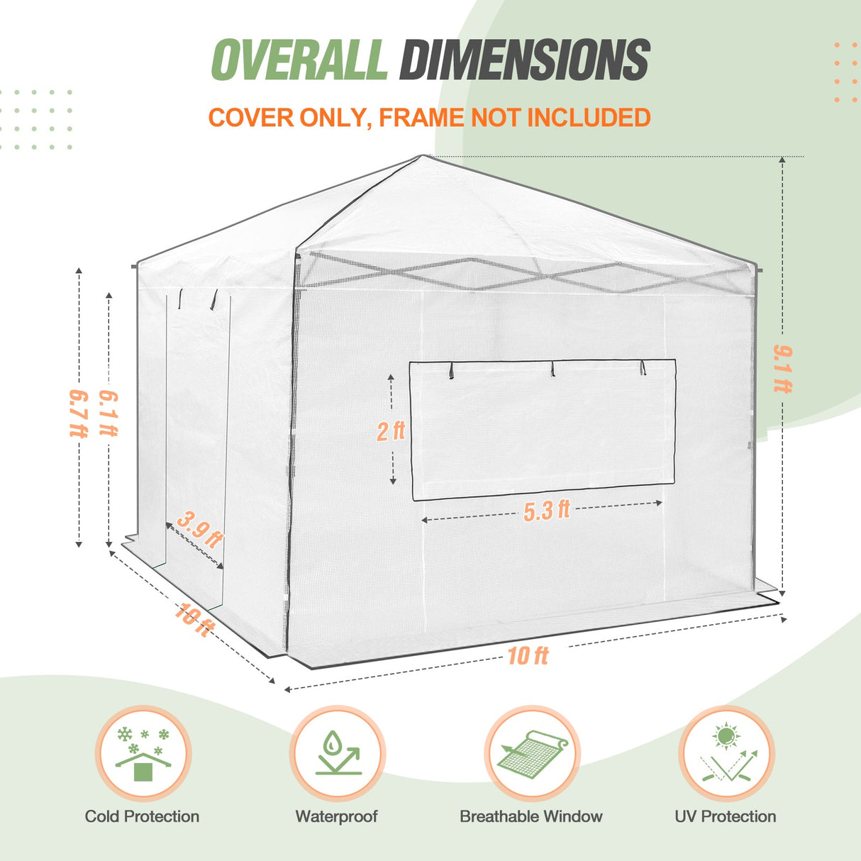 Replacement Cover for 10x10 Portable Walk - in Greenhouse (Frame Not Included) - Eagle Peak Custom Canopy Tent