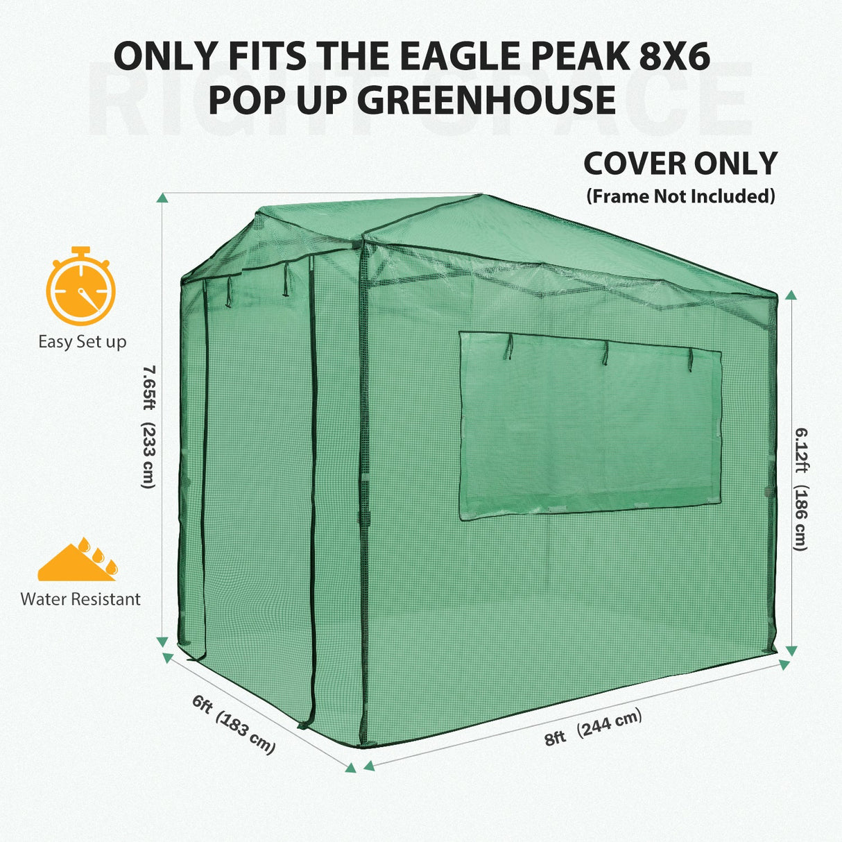 Replacement Cover for 8x6 Portable Walk - in Pop up Greenhouse - Eagle Peak