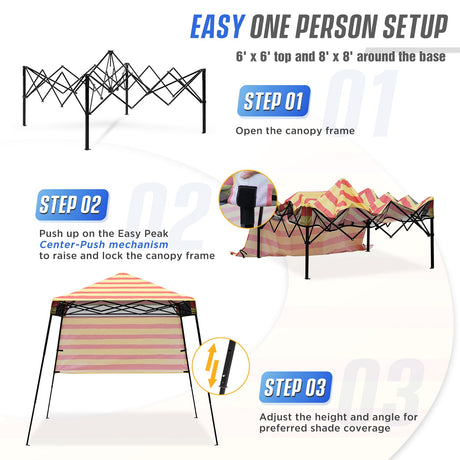 SHADE GRAPHiX Day Tripper 8x8 Pop Up Canopy Tent with Digital Printed Top,Orange Yellow Stripe - Eagle Peak Custom Canopy Tent