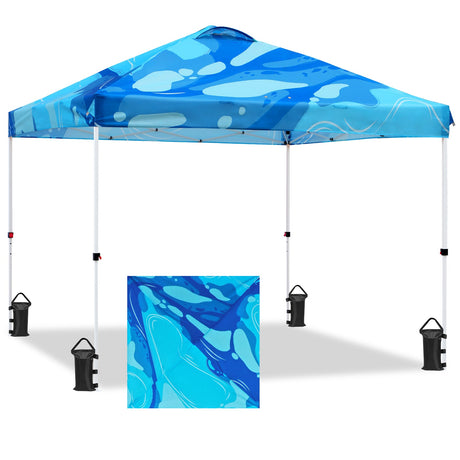 SHADE GRAPHiX Easy Setup 10x10 Pop Up Canopy Tent with Digital Printed Blue Abstract Top - Eagle Peak Custom Canopy Tent