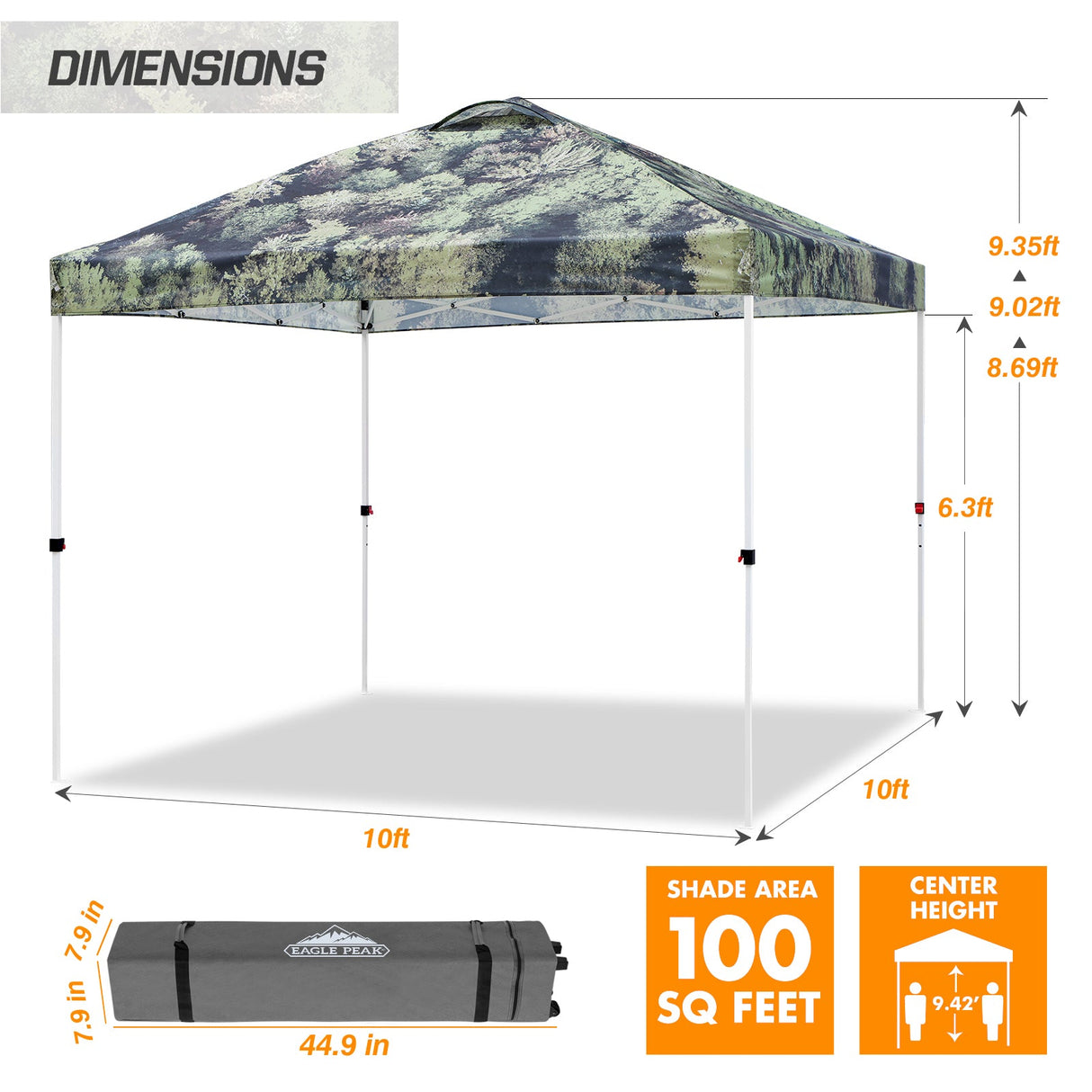 SHADE GRAPHiX Easy Setup 10x10 Pop Up Canopy Tent with Digital Printed Tree Camo Top - Eagle Peak Custom Canopy Tent