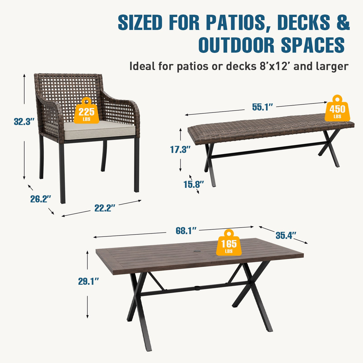 Sienna Bay Outdoor Dining Set for 4/6, Brown/Beige - Eagle Peak Custom Canopy Tent