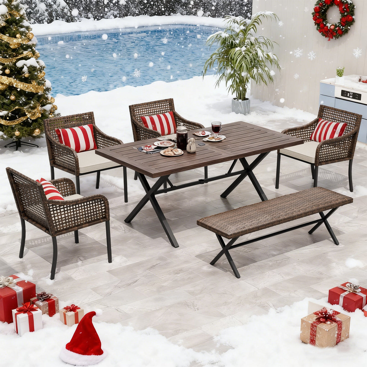 Sienna Bay Outdoor Dining Set for 4/6, Brown/Beige - Eagle Peak Custom Canopy Tent