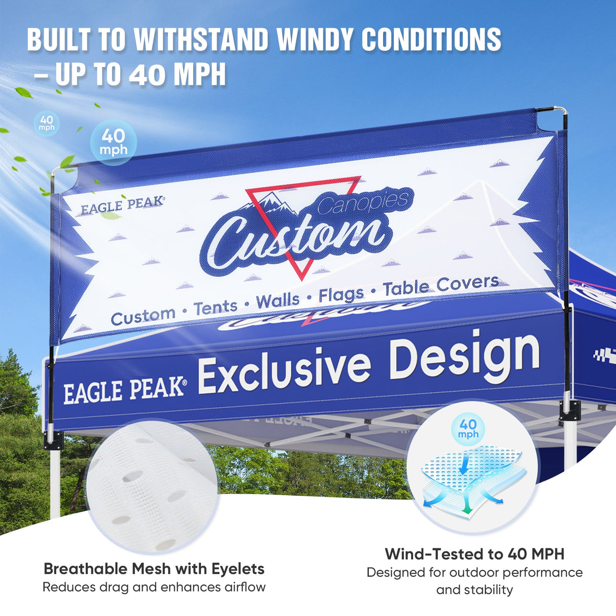 Sky Marquee Customized Banner for 10x10 Pop Up Canopy, Personalized Banner with Business Logo, 5x10 ft - Eagle Peak Custom Canopy Tent
