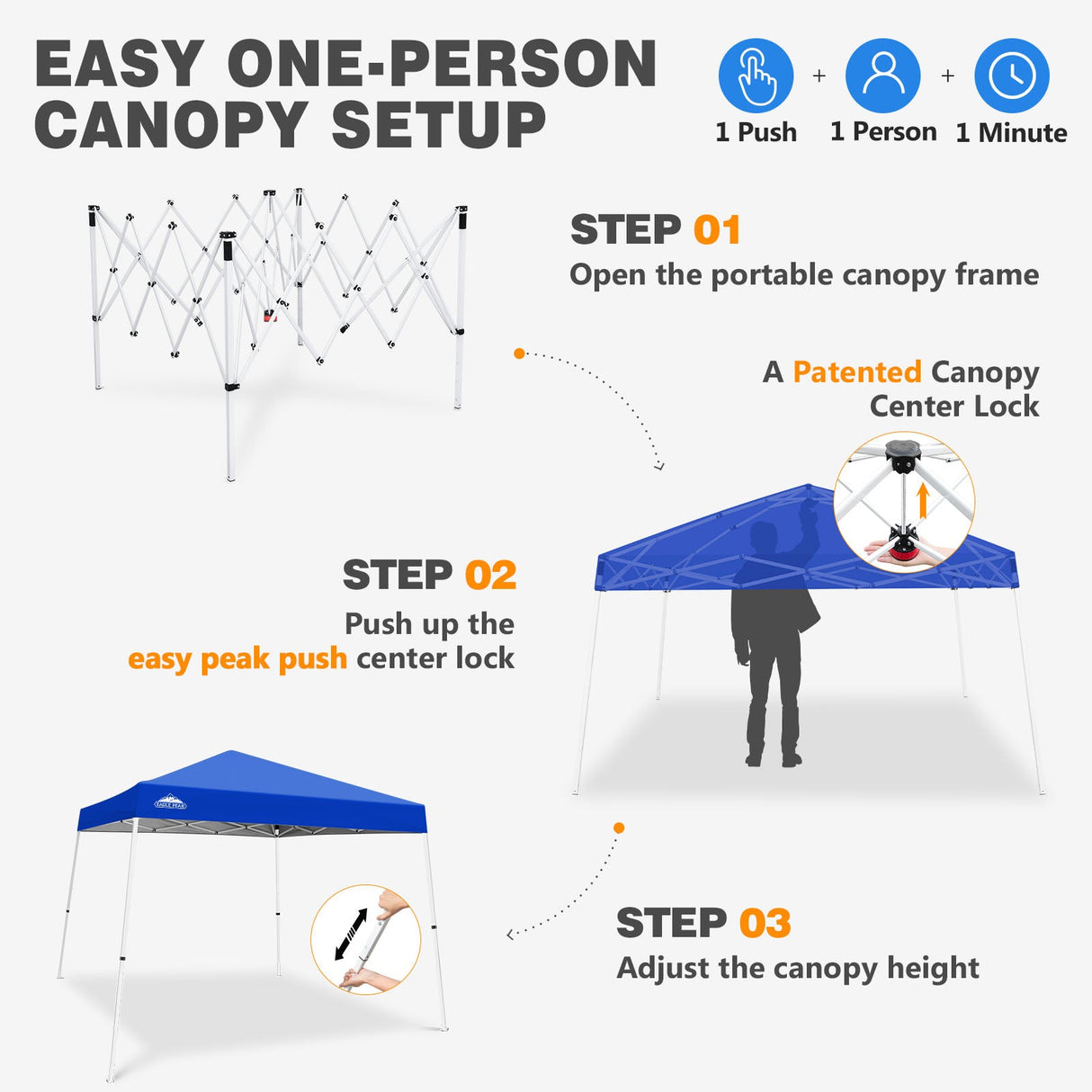 Slant Leg Pop up Canopy Tent, 10x10 Base 8x8 Top - Eagle Peak®