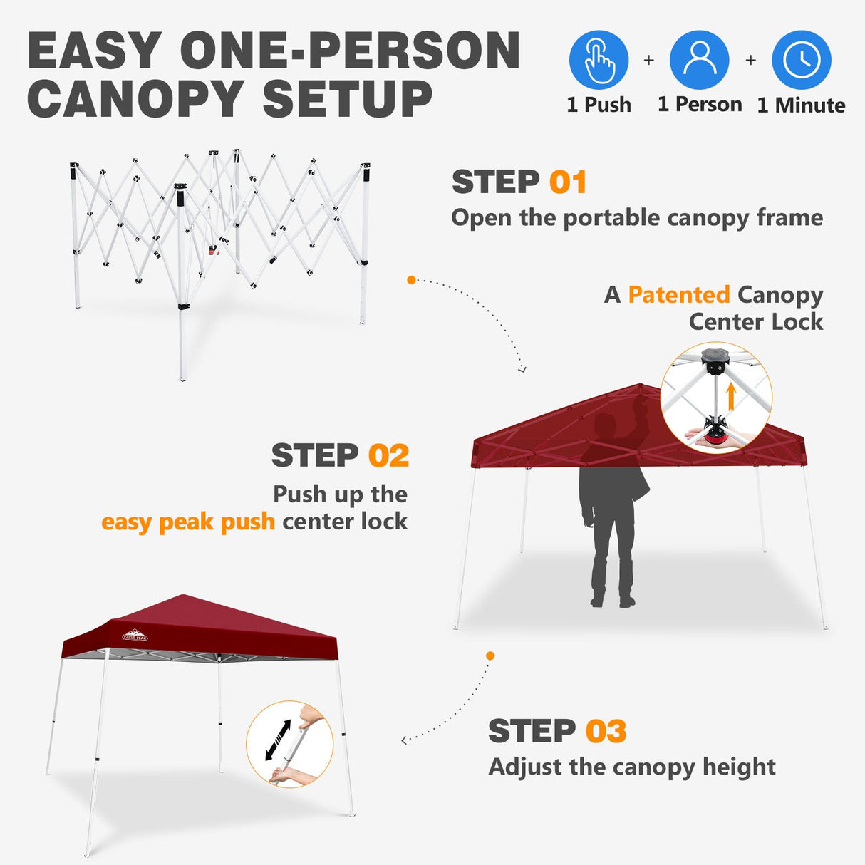 Slant Leg Pop up Canopy Tent, 10x10 Base 8x8 Top - Eagle Peak®
