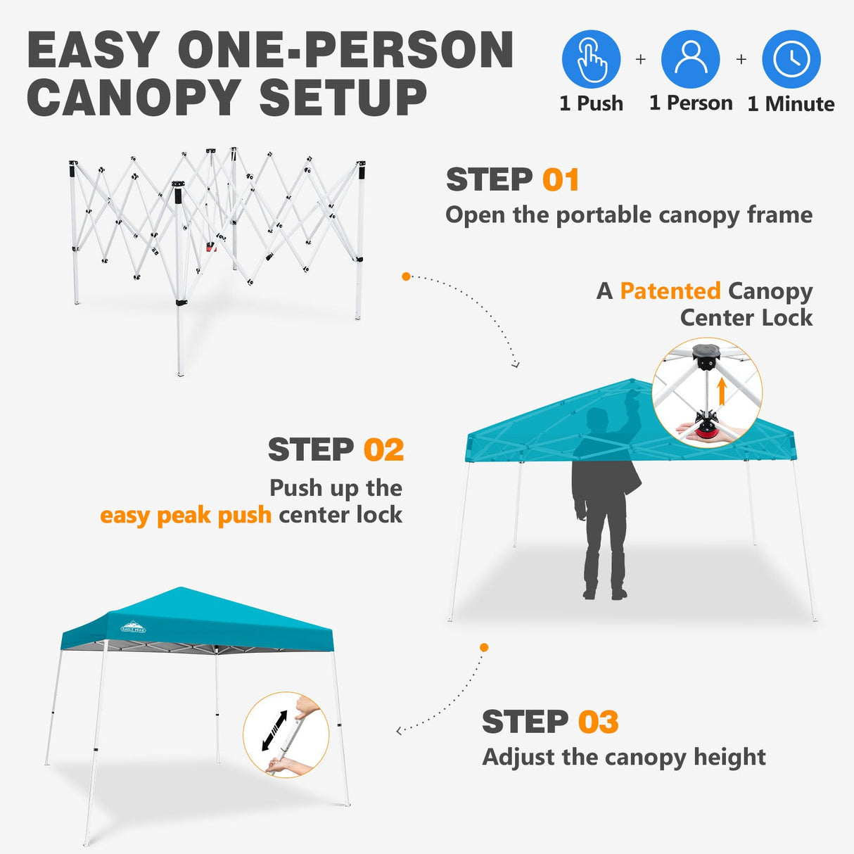 Slant Leg Pop up Canopy Tent, 10x10 Base 8x8 Top - Eagle Peak®