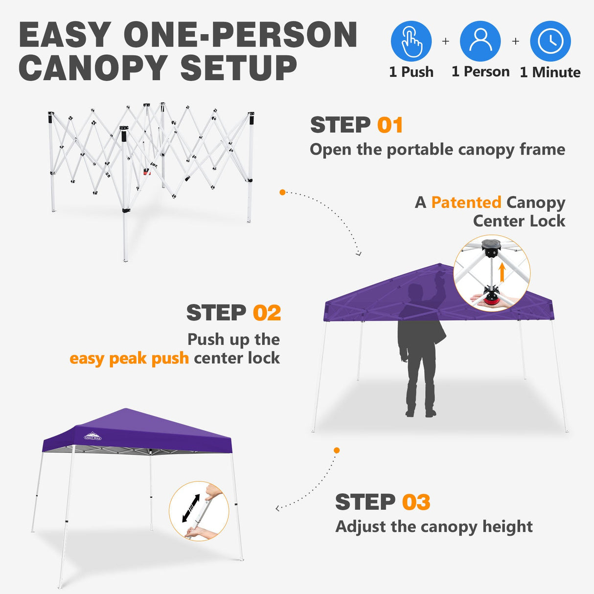 Slant Leg Pop up Canopy Tent, 10x10 Base 8x8 Top - Eagle Peak®