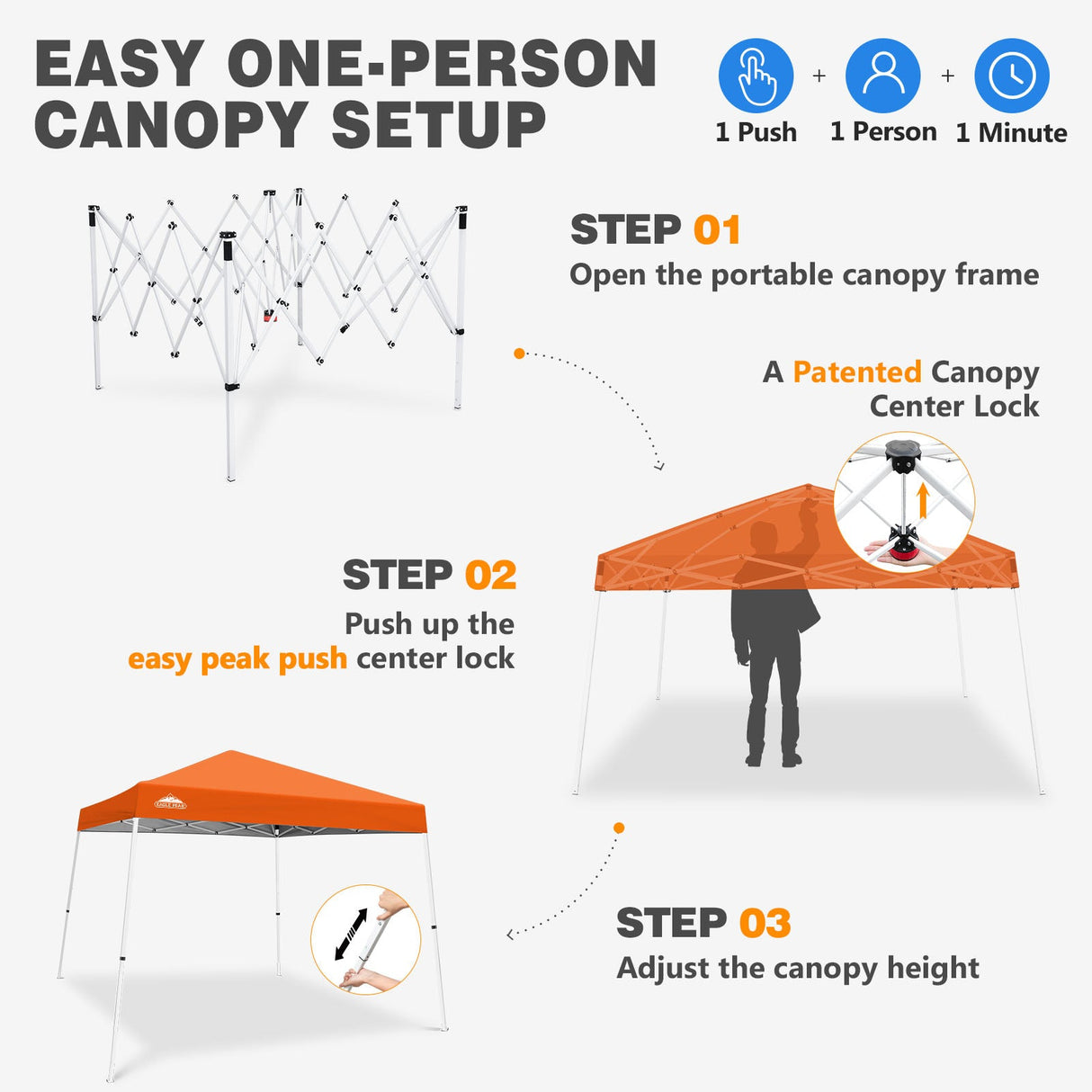 Slant Leg Pop up Canopy Tent, 10x10 Base 8x8 Top - Eagle Peak®