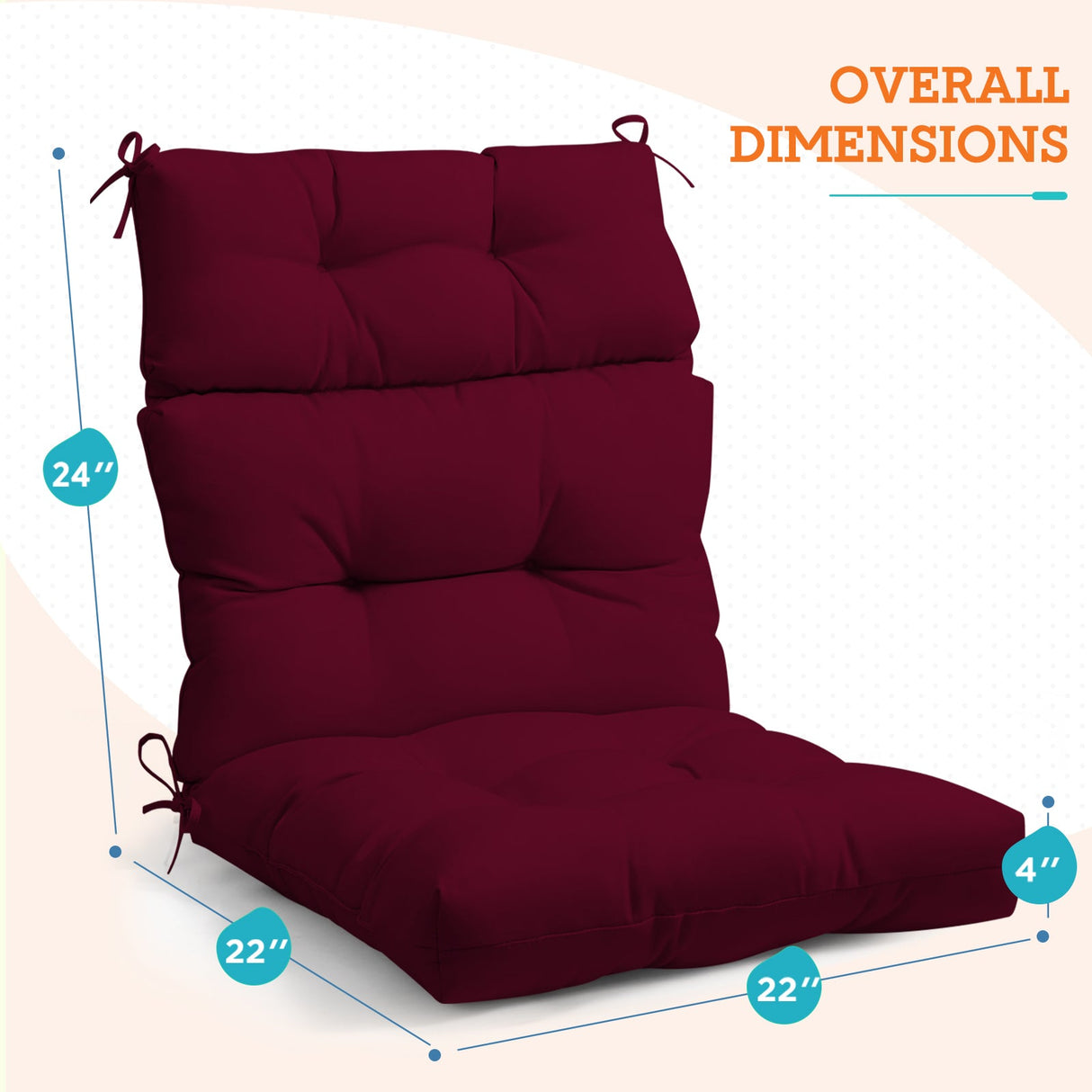 Tufted Outdoor/Indoor High Back Patio Chair Cushion, Set of 1, 46'' x 22'' - Eagle Peak Custom Canopy Tent