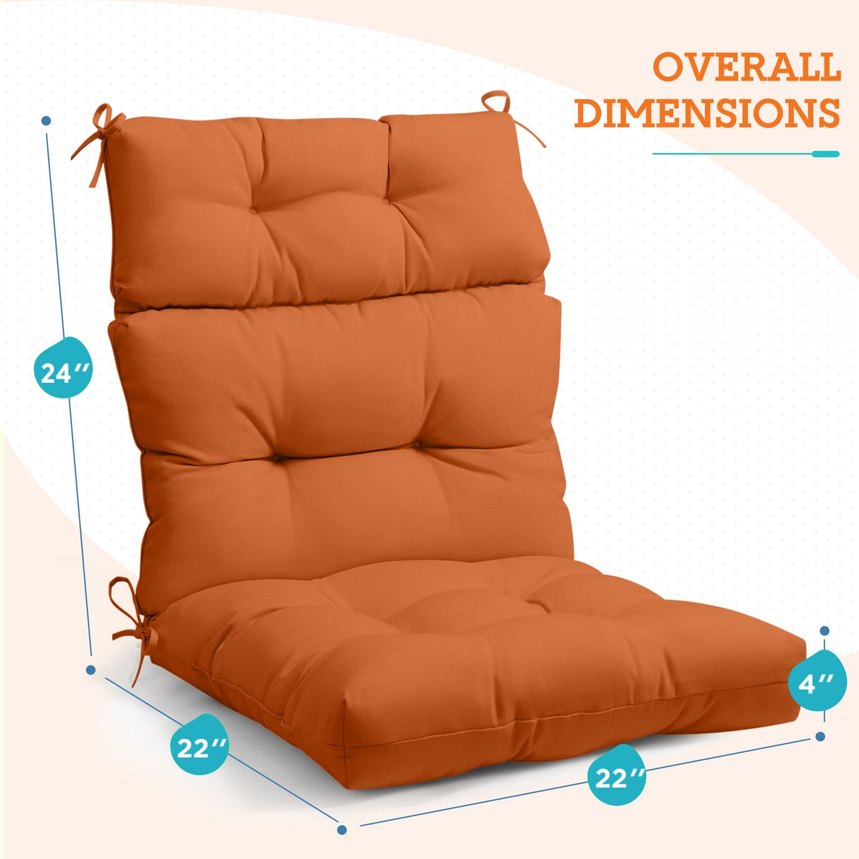 Tufted Outdoor/Indoor High Back Patio Chair Cushion, Set of 1, 46'' x 22'' - Eagle Peak Custom Canopy Tent