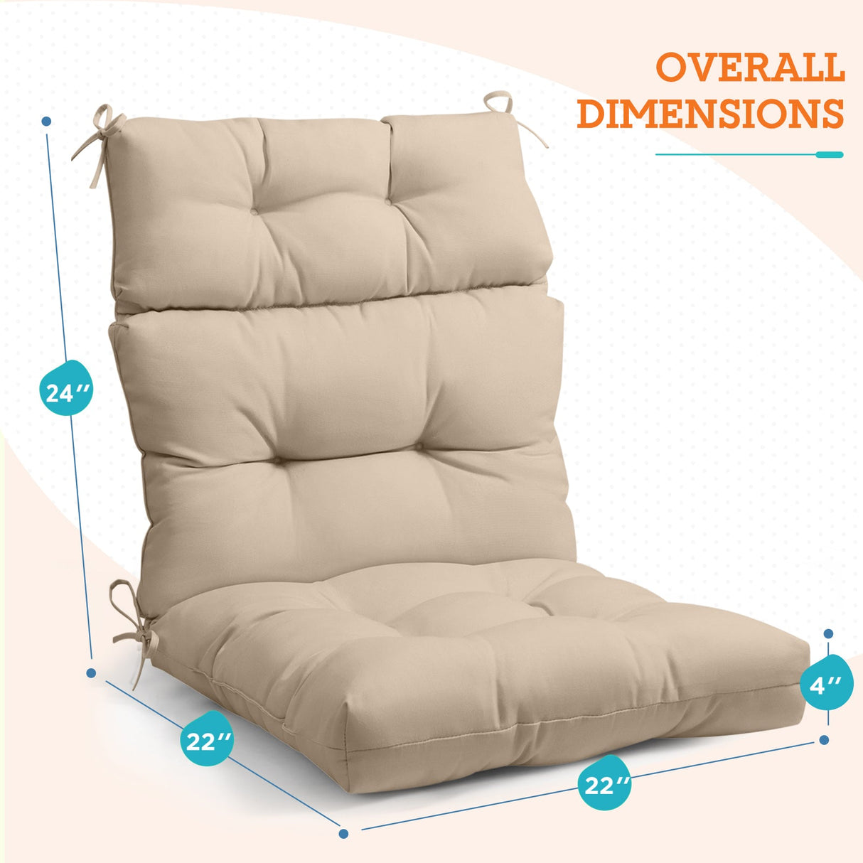 Tufted Outdoor/Indoor High Back Patio Chair Cushion, Set of 1, 46'' x 22'' - Eagle Peak Custom Canopy Tent