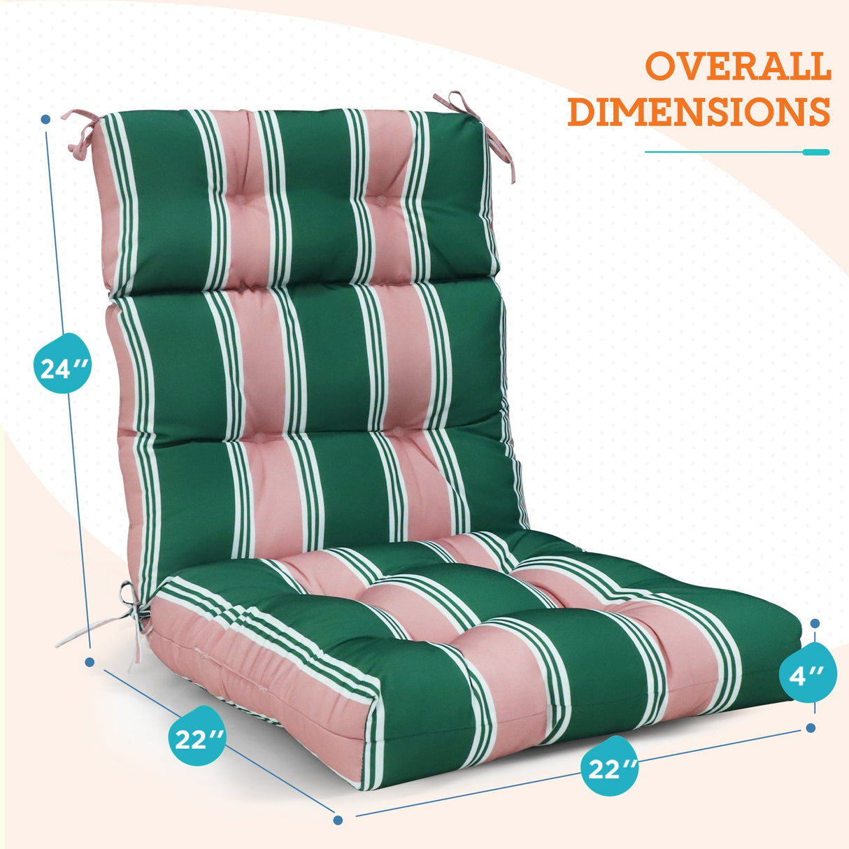 Tufted Outdoor/Indoor High Back Patio Chair Cushion, Set of 2, 46'' x 22'' - Eagle Peak Custom Canopy Tent