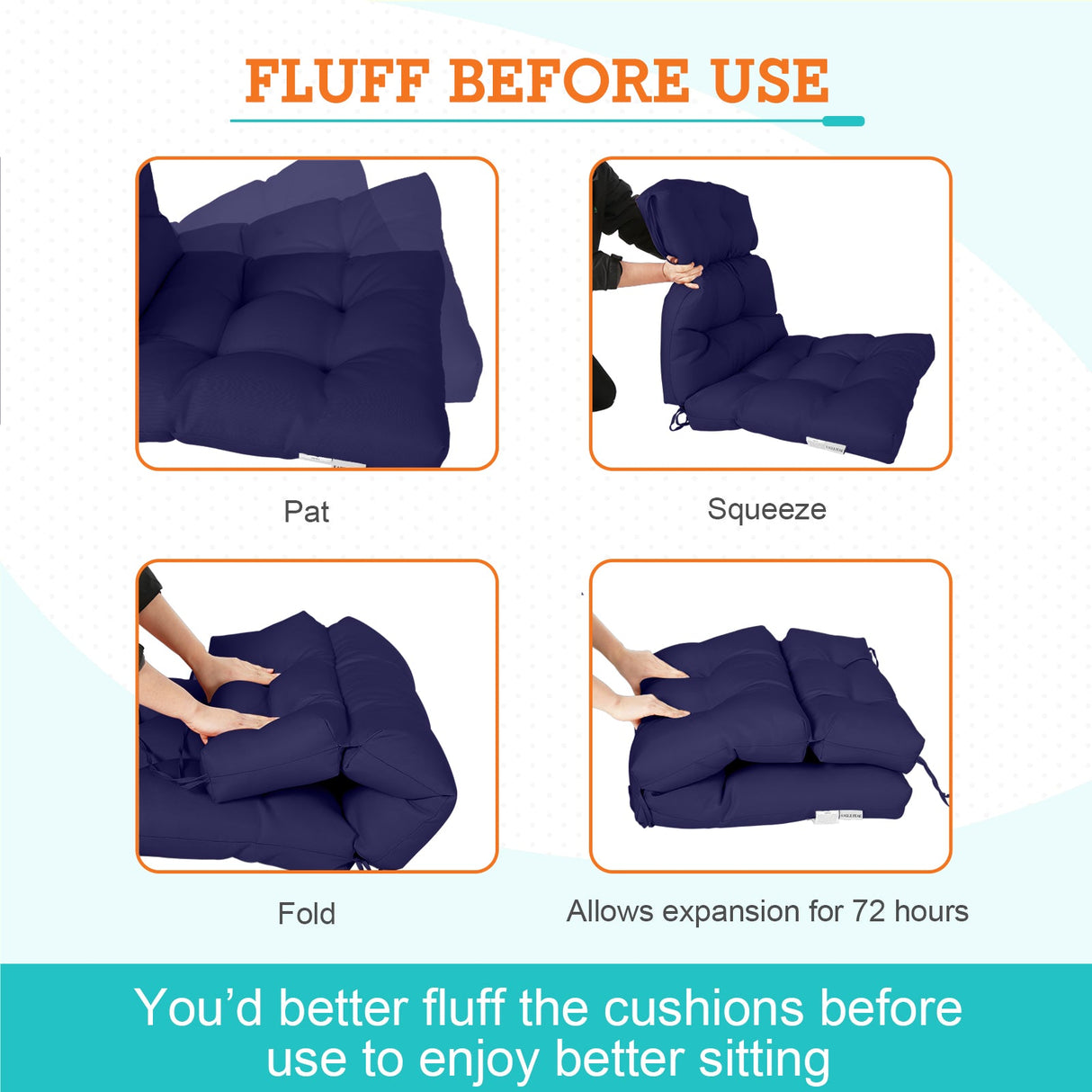 Tufted Outdoor/Indoor High Back Patio Chair Cushion, Set of 2, 46'' x 22'' - Eagle Peak