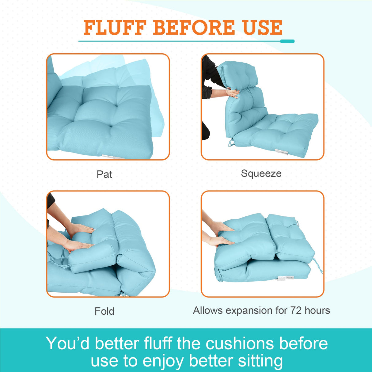 Tufted Outdoor/Indoor High Back Patio Chair Cushions, Set of 4, 46'' x 22'' - Eagle Peak Custom Canopy Tent