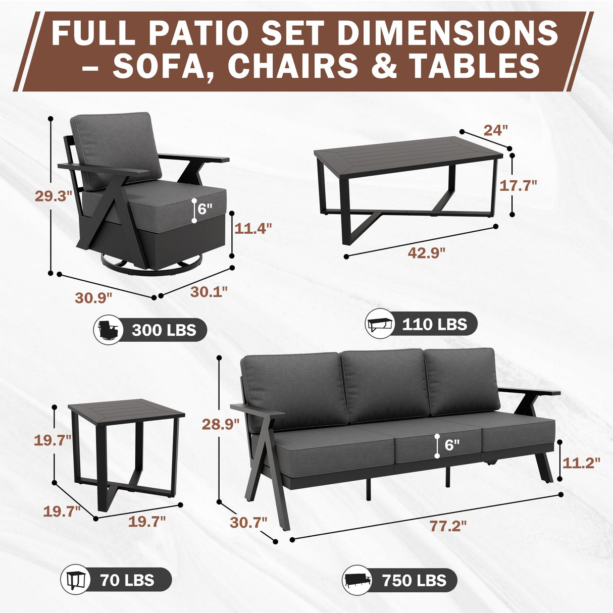 Urban Slate 7 Piece Modern Outdoor Patio Furniture Set - Eagle Peak Custom Canopy Tent