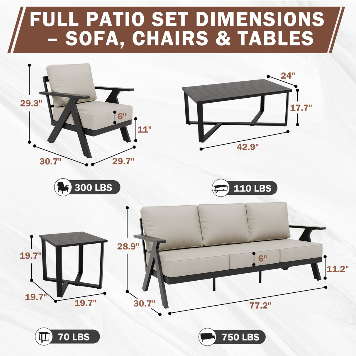 Urban Slate 7 Piece Modern Outdoor Patio Furniture Set - Eagle Peak Custom Canopy Tent