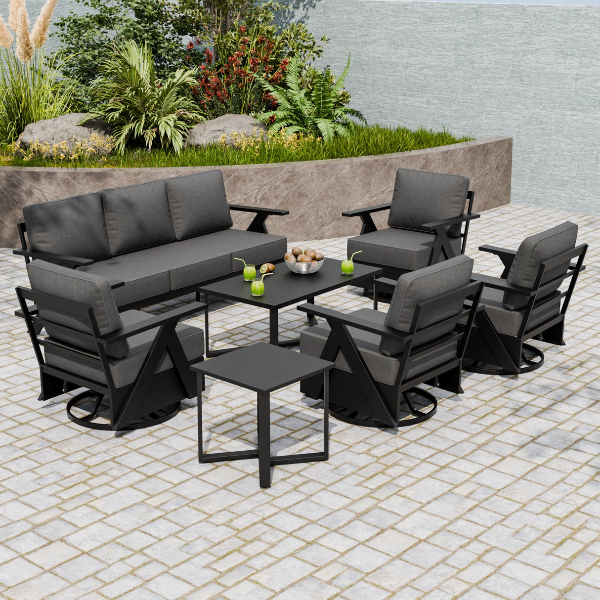 Urban Slate 7 Piece Modern Outdoor Patio Furniture Set - Eagle Peak Custom Canopy Tent