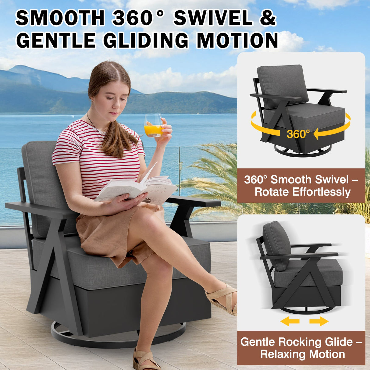 Urban Slate Modern Swivel Rocker Patio Chair Set of 2/4, Black/Beige - Eagle Peak Custom Canopy Tent