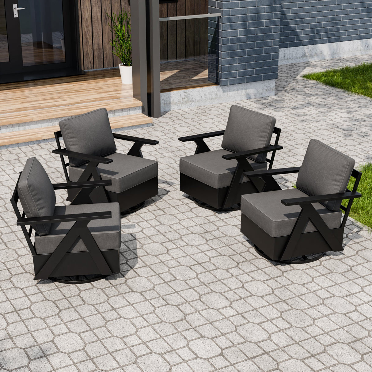 Urban Slate Modern Swivel Rocker Patio Chair Set of 2/4, Black/Beige - Eagle Peak Custom Canopy Tent