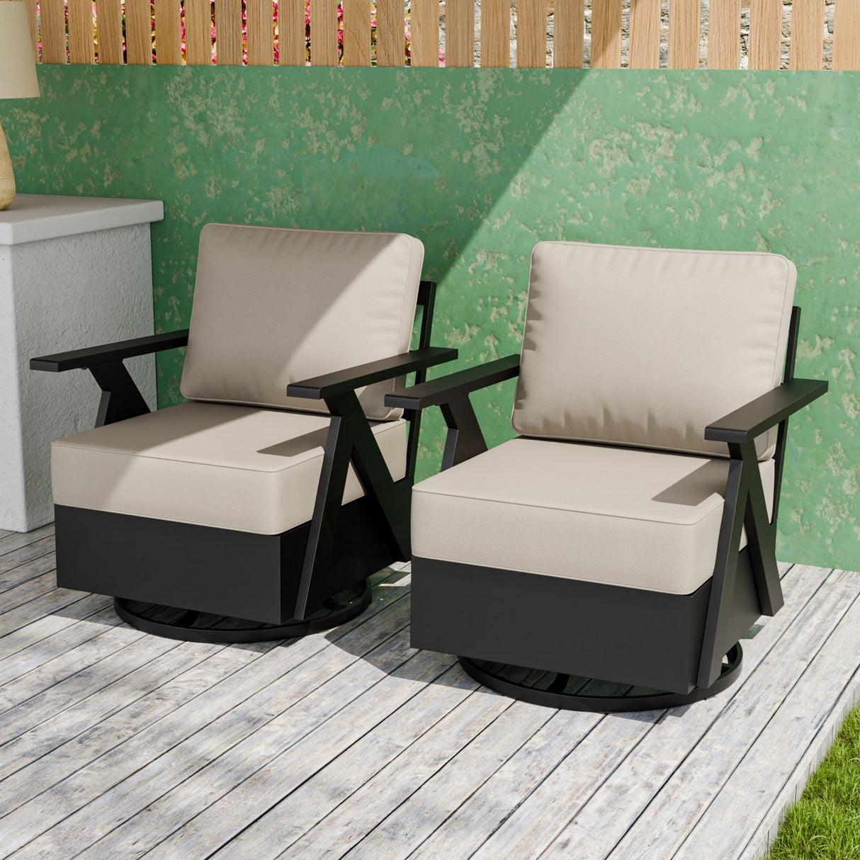 Urban Slate Modern Swivel Rocker Patio Chair Set of 2/4, Black/Beige - Eagle Peak Custom Canopy Tent