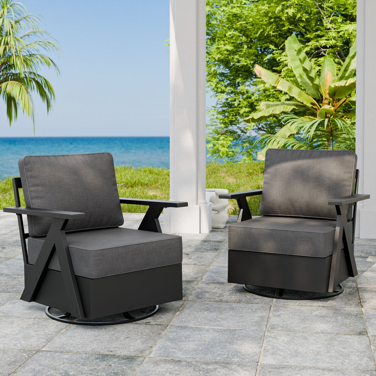 Urban Slate Modern Swivel Rocker Patio Chair Set of 2/4, Black/Beige - Eagle Peak Custom Canopy Tent