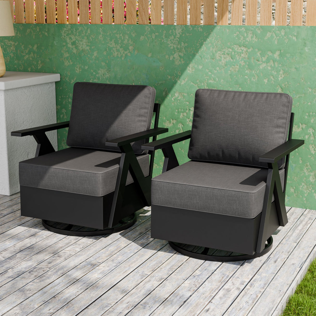 Urban Slate Modern Swivel Rocker Patio Chair Set of 2/4, Black/Beige - Eagle Peak Custom Canopy Tent