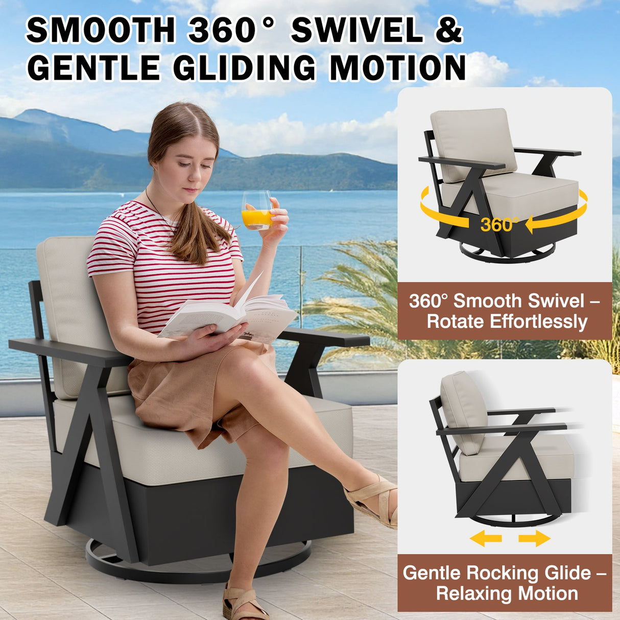 Urban Slate Modern Swivel Rocker Patio Chair Set of 2/4, Black/Beige - Eagle Peak Custom Canopy Tent