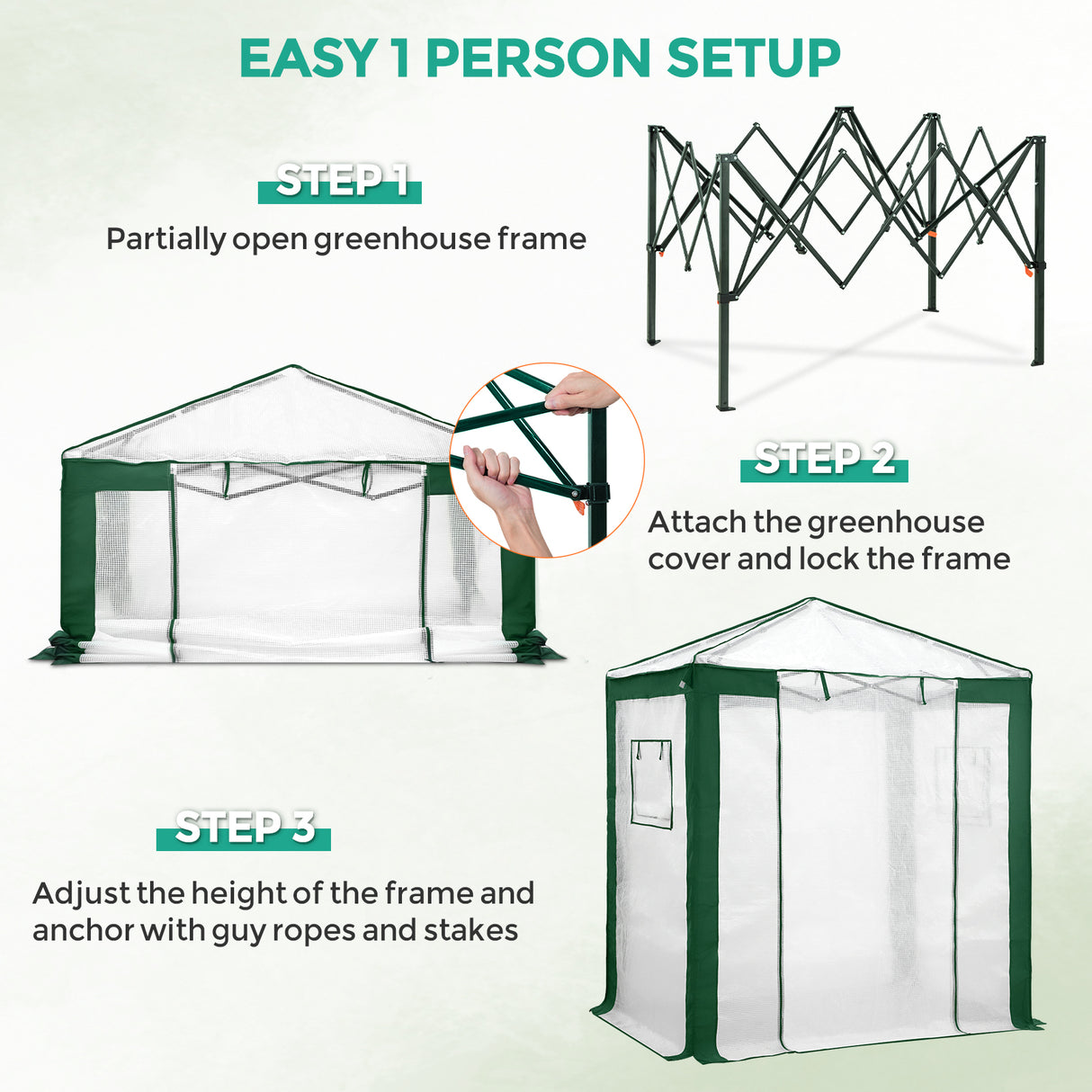 6x4/8x6/10x10 Portable Walk in Greenhouse with Polyester Reinforced Corners, Gray/White, Green/White