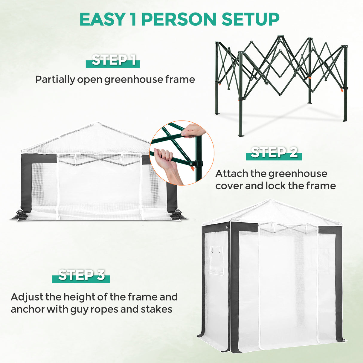 6x4/8x6/10x10 Portable Walk in Greenhouse with Polyester Reinforced Corners, Gray/White, Green/White