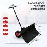 Wheeled Snow Shovel for Driveway 29”x16.5” Blade, Single/Dual Rod - Eagle Peak Custom Canopy Tent
