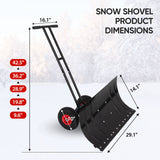 Wheeled Snow Shovel for Driveway 29”x16.5” Blade, Single/Dual Rod - Eagle Peak Custom Canopy Tent