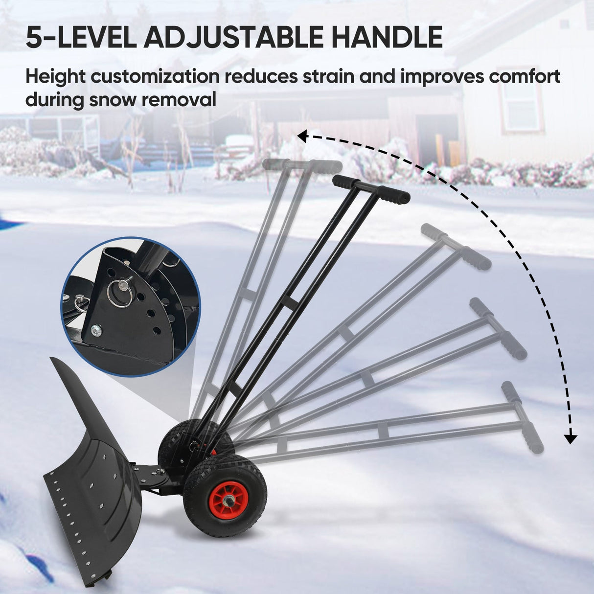 Wheeled Snow Shovel for Driveway 29”x16.5” Blade, Single/Dual Rod - Eagle Peak Custom Canopy Tent