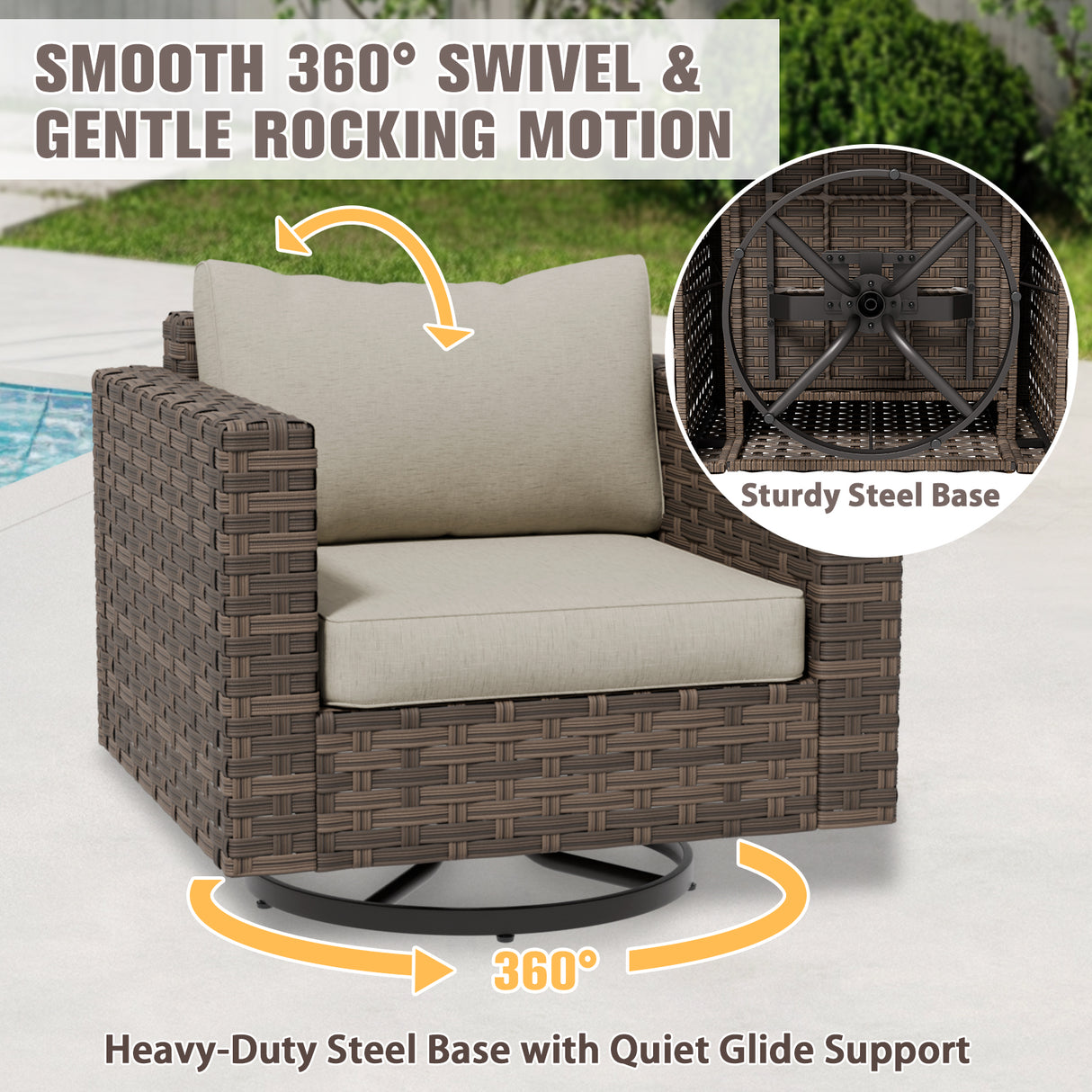 Harbor Haven 3 PCS Wicker Patio Bistro Set, Outdoor Swivel Rocking Chairs &Side Table