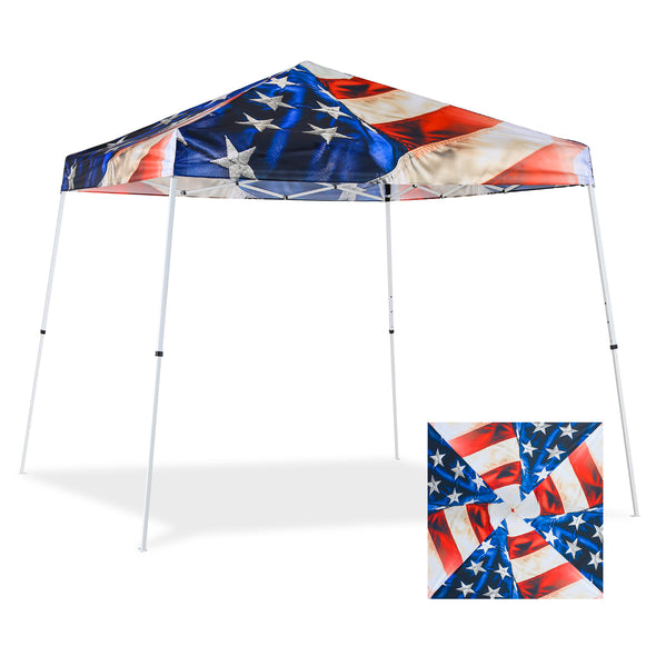 Eagle Peak SHADE GRAPHiX Slant Leg 10x10 Easy Setup Pop Up Canopy Tent with Digital Printed Stars and Stripes Top