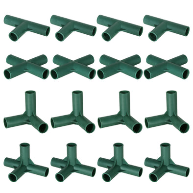 EAGLE PEAK Pack of 16pcs 4 Types Greenhouse Frame Connectors 0.63 in, PVC Pipe Joint for Flower Stands Gardening Frame Construction
