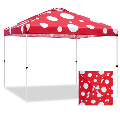 Eagle Peak SHADE GRAPHiX Easy Setup 10x10 Pop Up Canopy Tent with Digital Printed Red Mushroom Top