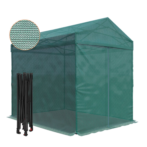 EAGLE PEAK 8x6 Portable Walk-in Mesh Cover Greenhouse Instant Pop-up Indoor Outdoor Plant Gardening Hobby House with Shade Cloth 70% UV-Resistance, Front Entry Door, Green
