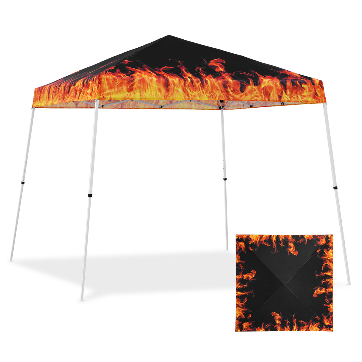 Eagle Peak SHADE GRAPHiX Slant Leg 10x10 Easy Setup Pop Up Canopy Tent with Digital Printed Flame Top