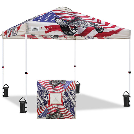 EAGLE PEAK 10x10 Pop Up Canopy, Instant Outdoor Canopy Tent, Straight Leg Pop Up Tent for Parties, Camping, The Beach and More, 100 Square Feet of Shade, Motorcycle Skull