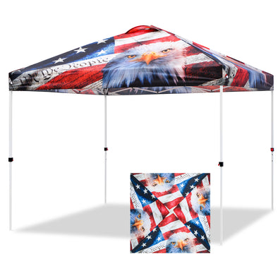 Eagle Peak SHADE GRAPHiX Easy Setup 10x10 Pop Up Canopy Tent with Digital Printed American Icon Top