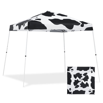 Eagle Peak SHADE GRAPHiX Slant Leg 10x10 Easy Setup Pop Up Canopy Tent with Digital Printed Cow Print Top