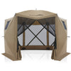EAGLE PEAK 12x12 ft Portable Quick Pop Up Canopy Tent with 2 Wall Panels, 6 Sided Instant Gazebo Outdoor Camping Screen Tent, Beige/Green