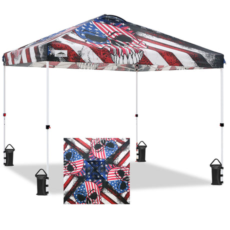 EAGLE PEAK 10x10 Pop Up Canopy, Instant Outdoor Canopy Tent, Straight Leg Pop Up Tent for Parties, Camping, The Beach and More, 100 Square Feet of Shade, Americana Skull
