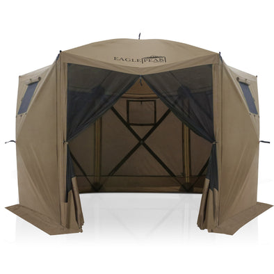 EAGLE PEAK 12x12 ft Portable Quick Pop Up Canopy Tent with 5 Wall Panels, 6 Sided Instant Gazebo Outdoor Camping Screen Tent, Green / Beige