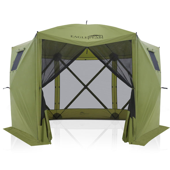 EAGLE PEAK 12x12 ft Portable Quick Pop Up Canopy Tent with 2 Wall Panels, 6 Sided Instant Gazebo Outdoor Camping Screen Tent, Beige/Green