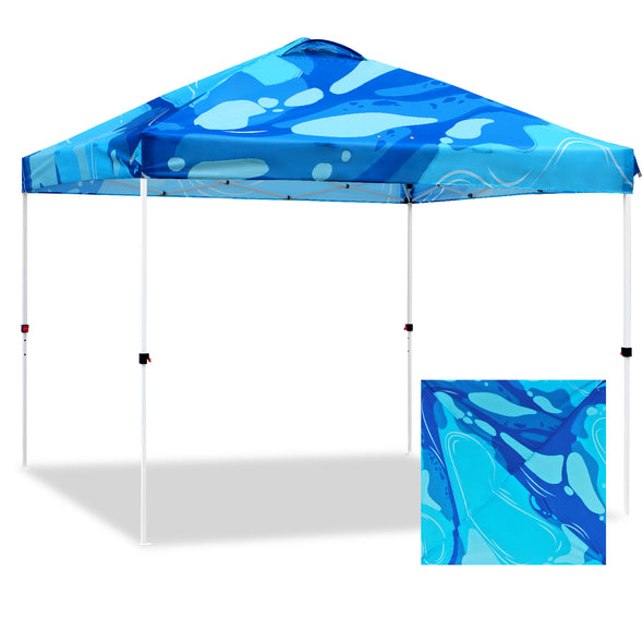 Eagle Peak SHADE GRAPHiX Easy Setup 10x10 Pop Up Canopy Tent with Digital Printed Blue Abstract Top